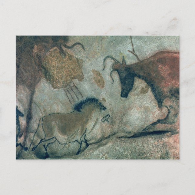 Postal Pintura de roca que muestra un caballo y una vaca, (Anverso)