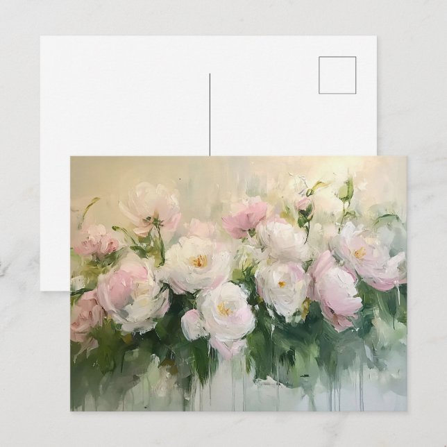 Postal Pintura de rosas impresionistas (Anverso / Reverso)