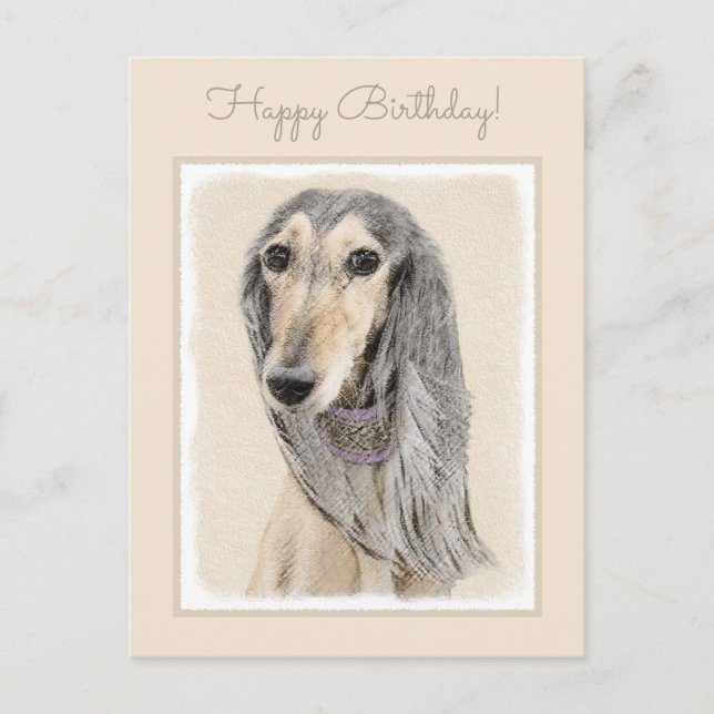 Postal Pintura de Saluki (cervatillo) - arte original (Anverso)