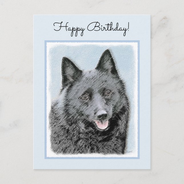 Postal Pintura de Schipperke - Arte Perro Original Cuto (Anverso)