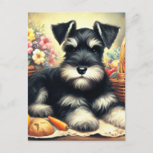 Postal Pintura de Schnauzer de época