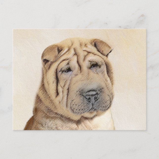 Postal Pintura de Shar Pei - Arte Perro Original Cuto (Anverso)