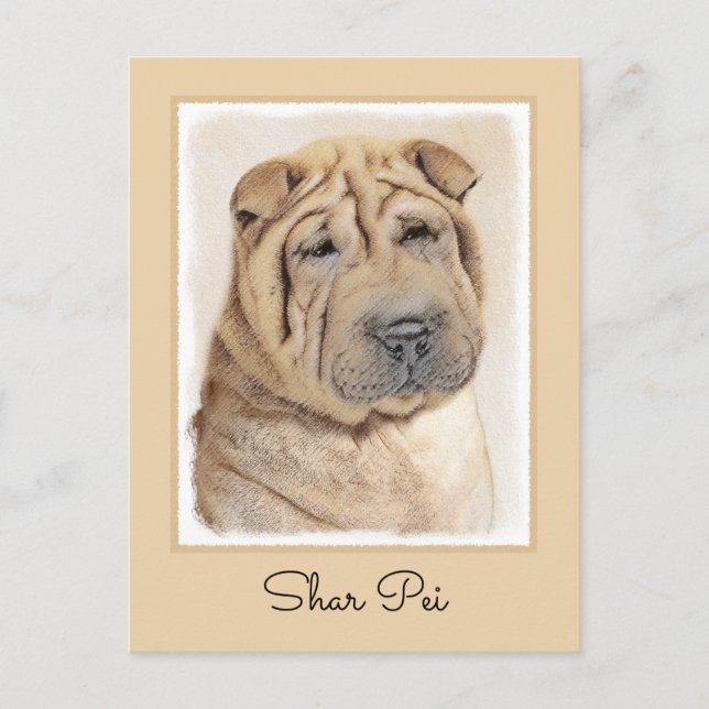 Postal Pintura de Shar Pei - Arte Perro Original Cuto (Anverso)