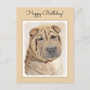 Postal Pintura de Shar Pei - Arte Perro Original Cuto