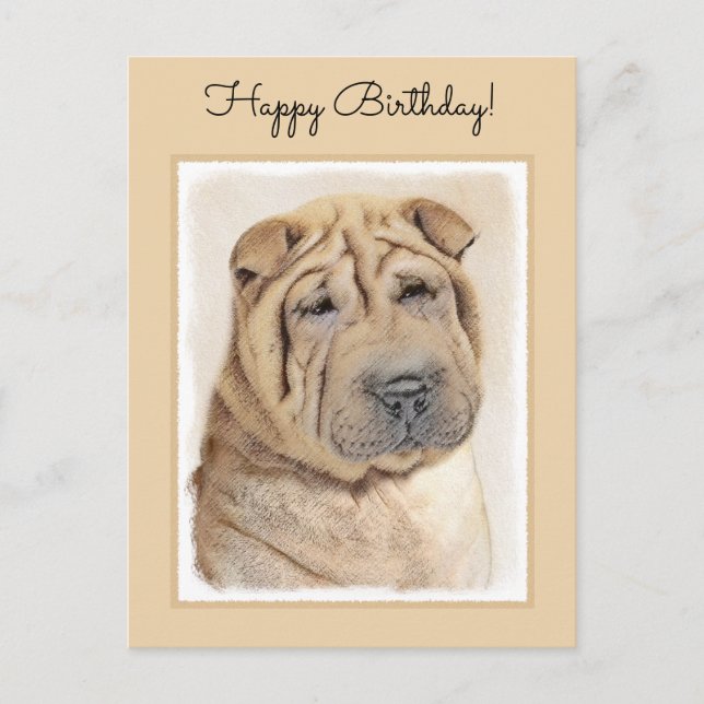 Postal Pintura de Shar Pei - Arte Perro Original Cuto (Anverso)