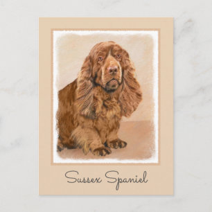 Postal Pintura de Sussex Spaniel - Arte Perro Original Cu