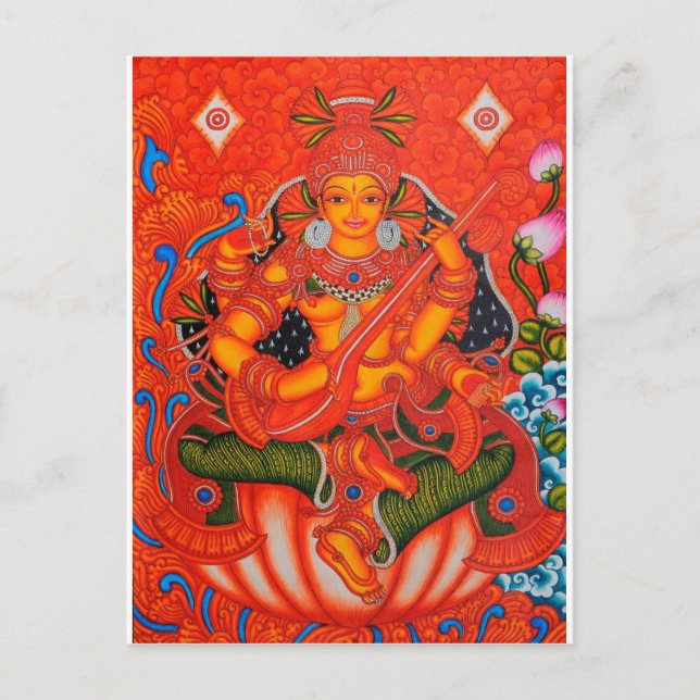 POSTAL PINTURA DE TANJORE SARASWATI, EN EL SUR DE LA INDI (Anverso)