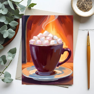 Postal Pintura de taza de chocolate caliente con malvavis
