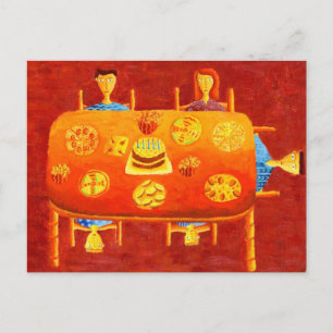 Postal Pintura de té de cumpleaños familiar