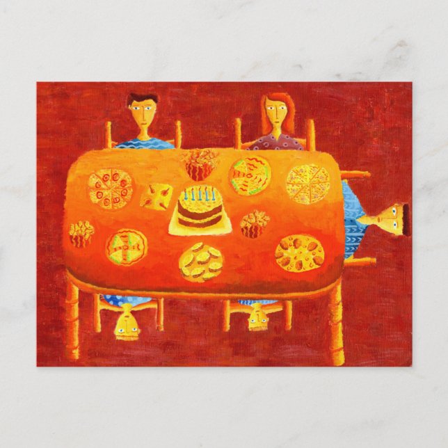 Postal Pintura de té de cumpleaños familiar (Anverso)