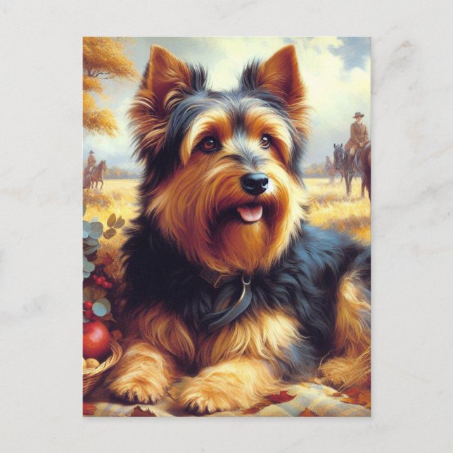Postal Pintura de Terrier Australiano Vintage (Anverso)