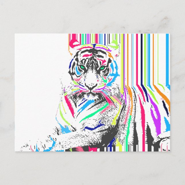 Postal pintura de tigre de neón vibrante de moda (Anverso)