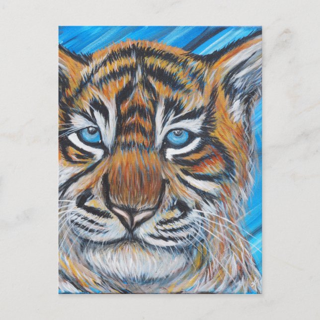 Postal Pintura de tigre de ojos azules (Anverso)