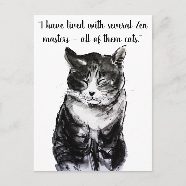 Postal Pintura de tinta de sumiso de gato (Anverso)