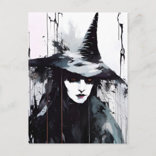 Postal Pintura de tinta negra de bruja