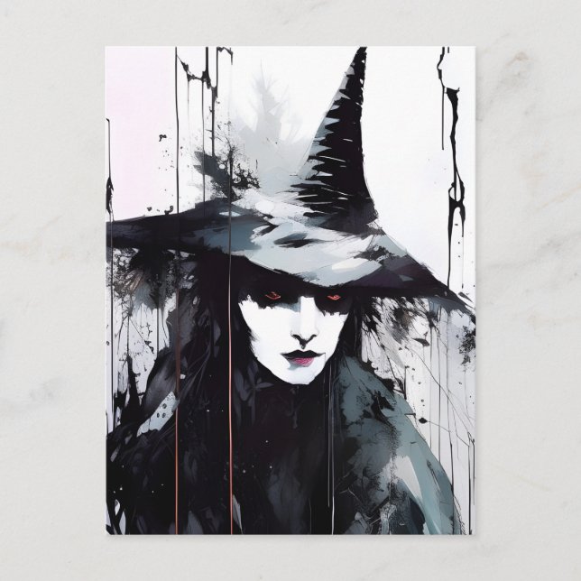 Postal Pintura de tinta negra de bruja (Anverso)