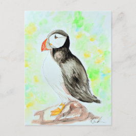 Postal Pintura de tinta y acuarela de Puffin