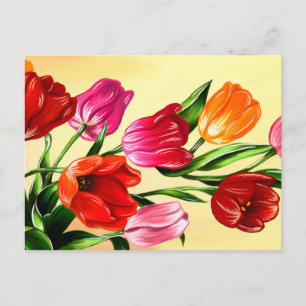 Postal Pintura de tulipanes del Naranja amarillo rojo