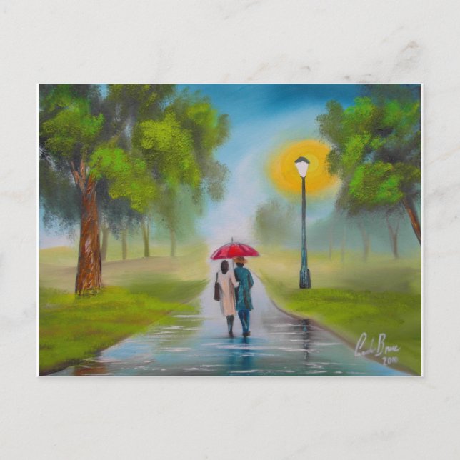 POSTAL PINTURA DE UMBRELLA DE LA PAREJA DEL DÍA DE LA LLU (Anverso)