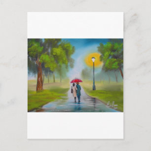 POSTAL PINTURA DE UMBRELLA DE LA PAREJA DEL DÍA DE LA LLU