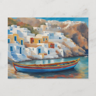 Postal Pintura de un barco pesquero en el mar Egeo