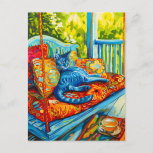 Postal Pintura de un gato que crece en el ala