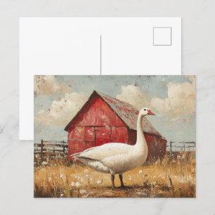 Postal Pintura de un granero rojo blanco