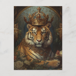 Postal Pintura de un tigre con una corona