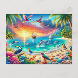 Postal Pintura de un vibrante paraíso tropical