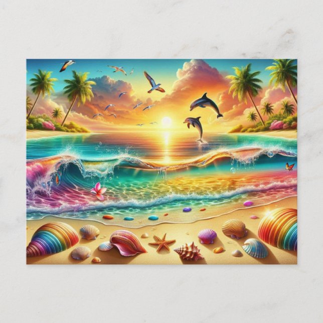 Postal Pintura de un vibrante paraíso tropical (Anverso)