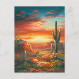 Postal Pintura De Una Colorida Pintura Del Sol Del Desier