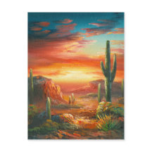 Pintura De Una Colorida Pintura Del Sol Del Desier