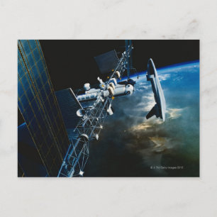 Postal Pintura de una estación espacial sobre la Tierra