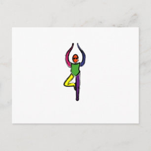 Postal Pintura de una pose de yoga arbórea.