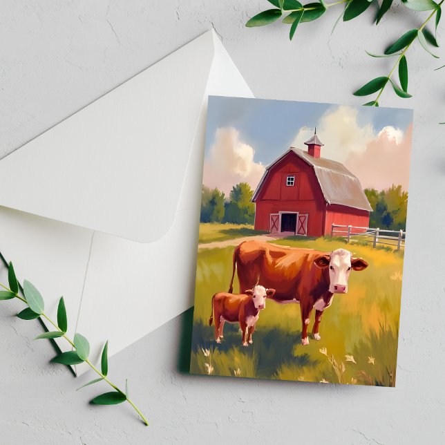 Postal Pintura de vaca de animales de granja de granos ro (Subido por el creador)