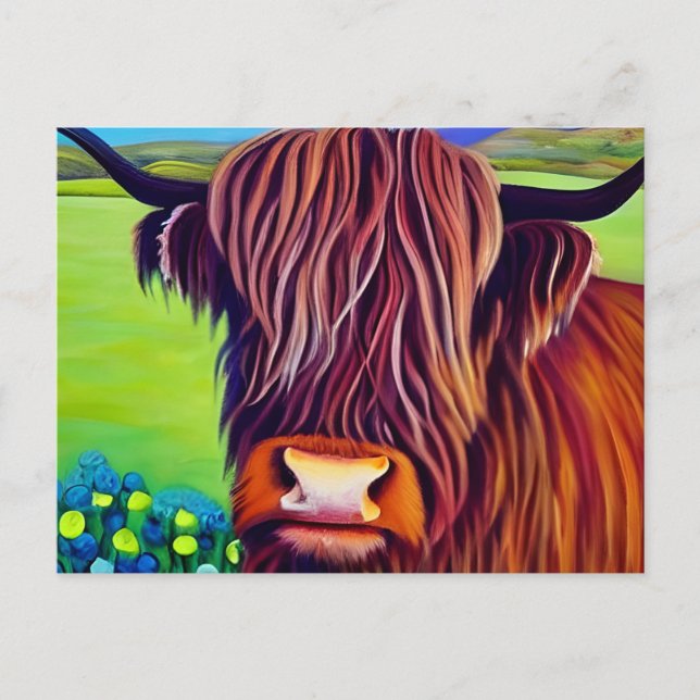 Postal Pintura de vaca en Highland de retrato (Anverso)