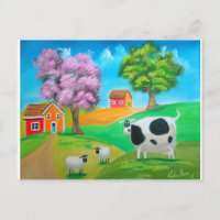 Pintura de vaca y oveja colorida en arte folclóric