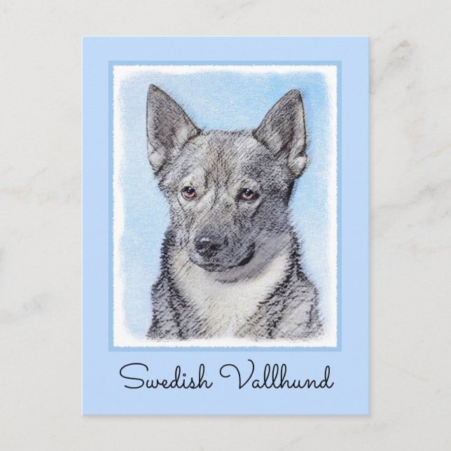 Postal Pintura de Vallhund Sueca - Arte Perro Original Cu (Anverso)