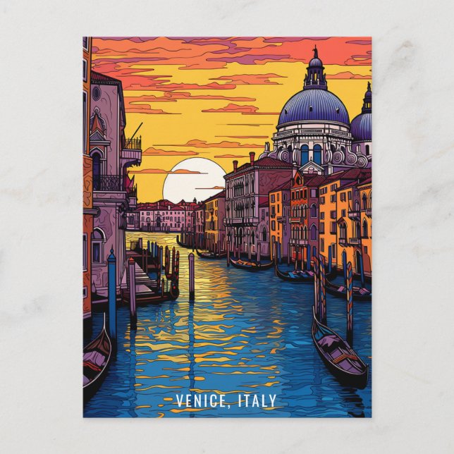 Postal Pintura de Venecia al atardecer | Viajes a Italia  (Anverso)