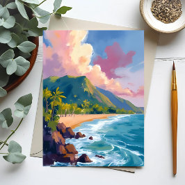 Postal Pintura de viaje de la costa de las montañas de Fi
