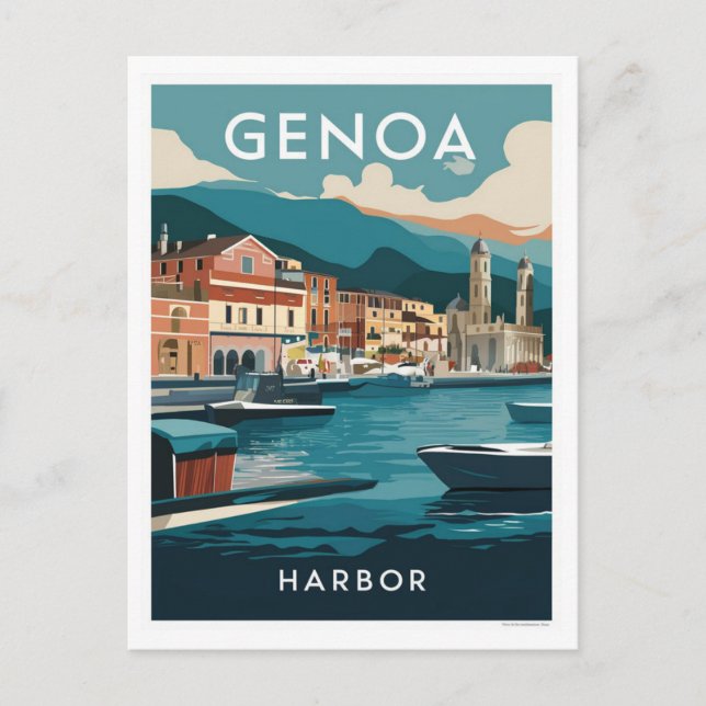 Postal Pintura de viaje del puerto de Génova Italia (Anverso)