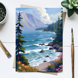 Postal Pintura de viaje en acuarela del oleaje del lago T