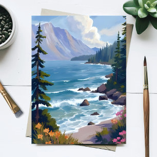 Postal Pintura de viaje en acuarela del oleaje del lago T