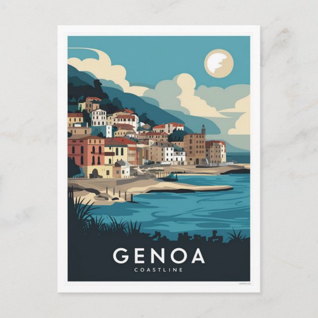 Postal Pintura de viaje retro de Génova Italia (Anverso)