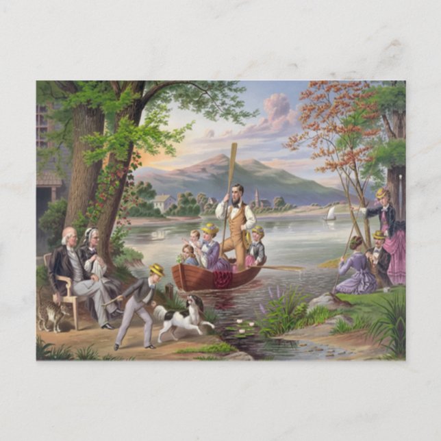 Postal Pintura de vida familiar vintage (Anverso)