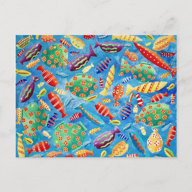 Postal Pintura de vida marina submarina de peces tropical (Anverso)
