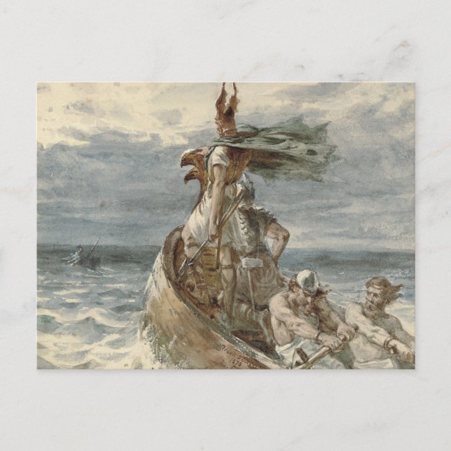 Postal Pintura de Vikings de Raiding de época (1873) (Anverso)