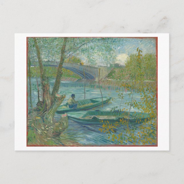 Postal Pintura de Vincent van Gogh "Pesca en primavera" (Anverso)