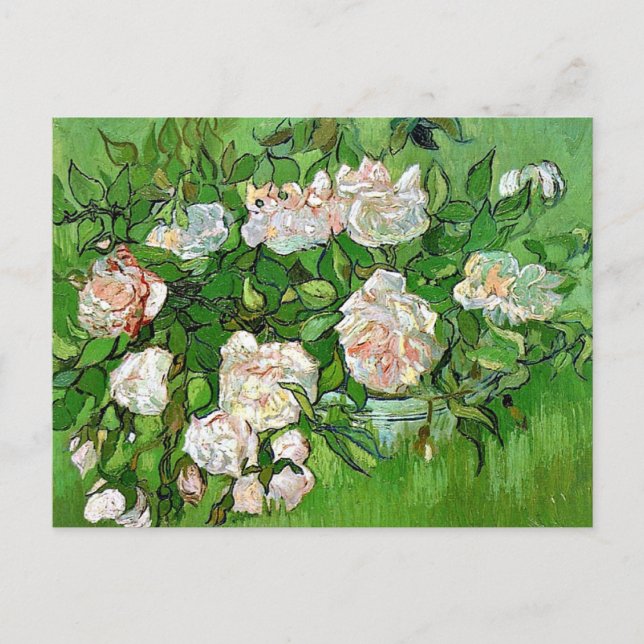 Postal Pintura de Vincent Van Gogh, rosas aún rosadas de  (Anverso)