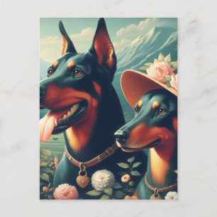 Postal Pintura de Vintage Cute Doberman